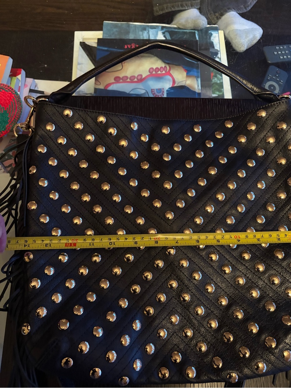 Rebecca Minkoff NWOT Large Black Studded Fringe Hobo Shoulder Two-Way Bag - Picture 9 of 12